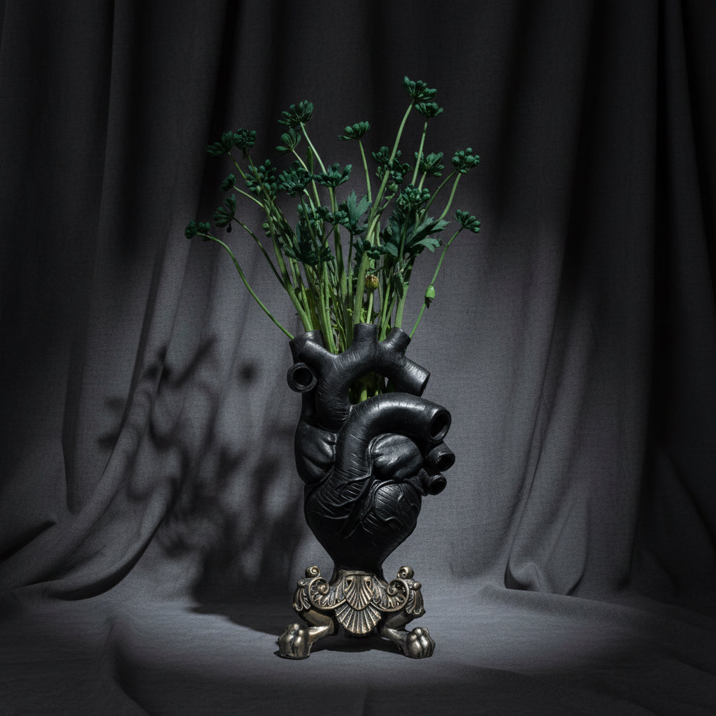 Anatomical Heart Vase, Black Finish