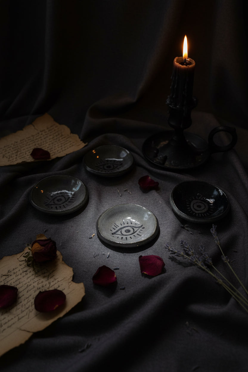 Black Sgraffito Black / Grey Evil Eye Mini Offering Dishes